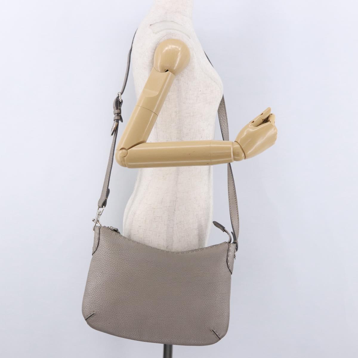 FENDI Celeria Shoulder Bag Leather Silver Auth 195754V
