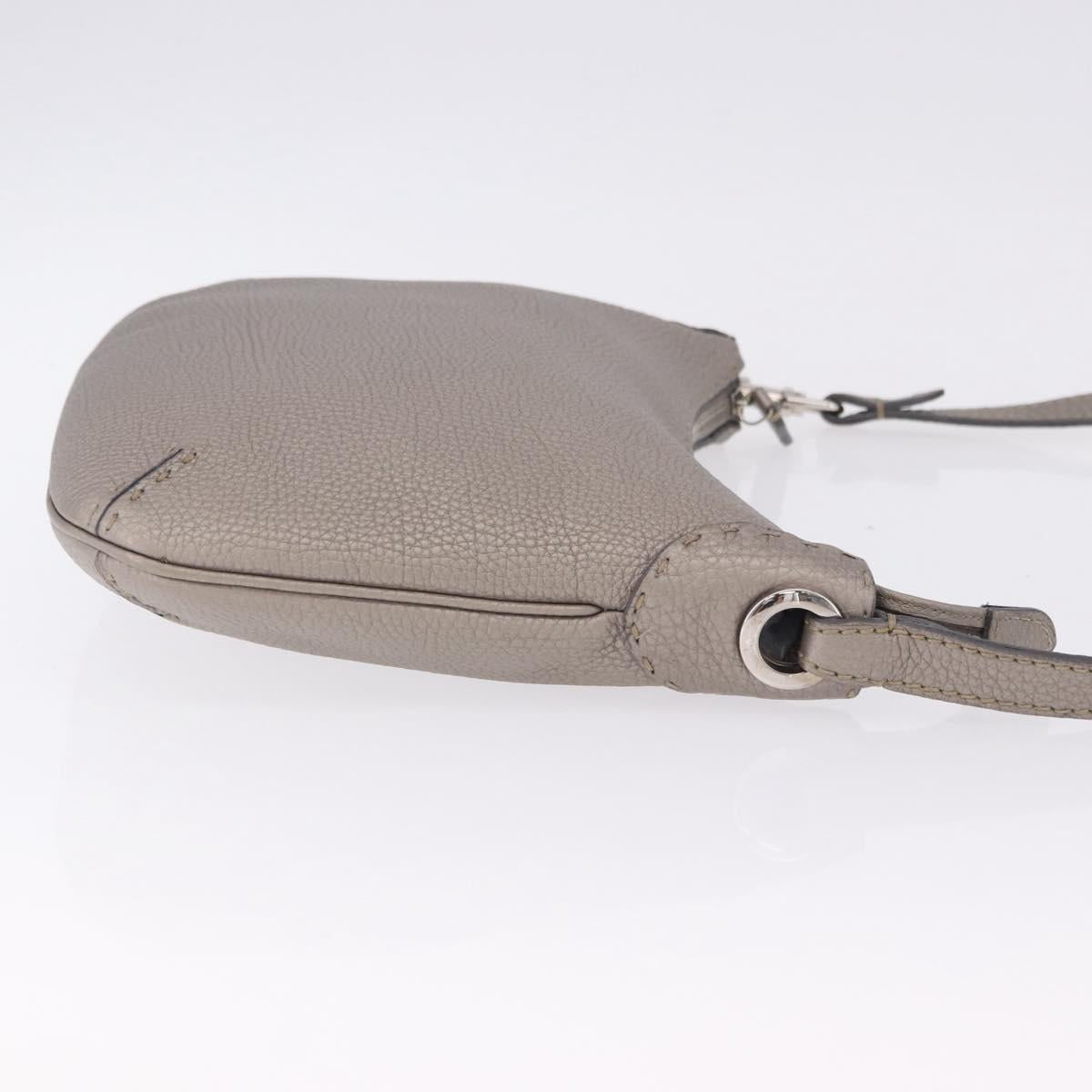 FENDI Celeria Shoulder Bag Leather Silver Auth 195754V