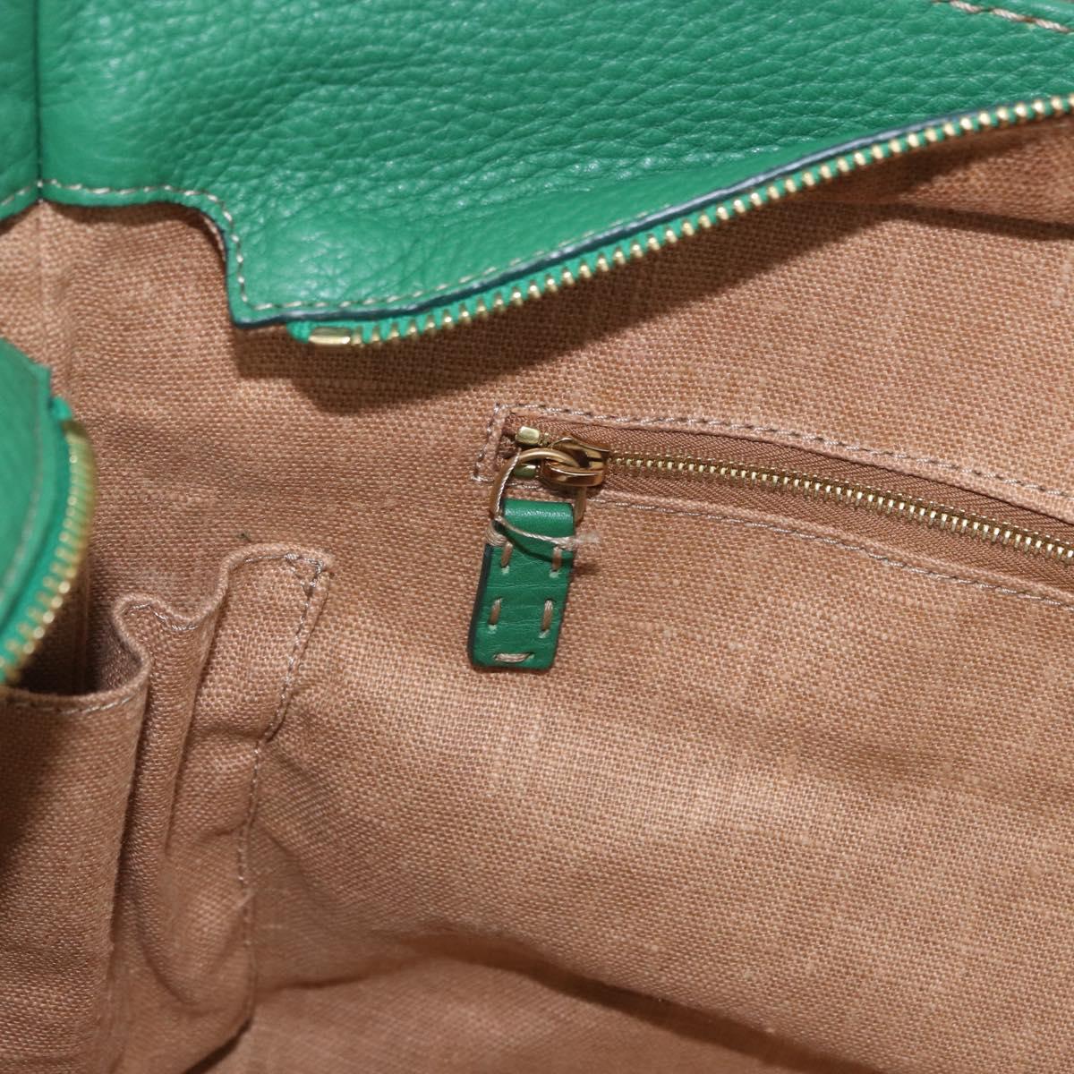 FENDI Tote Bag Leather Green Gold Silver Auth 195755V