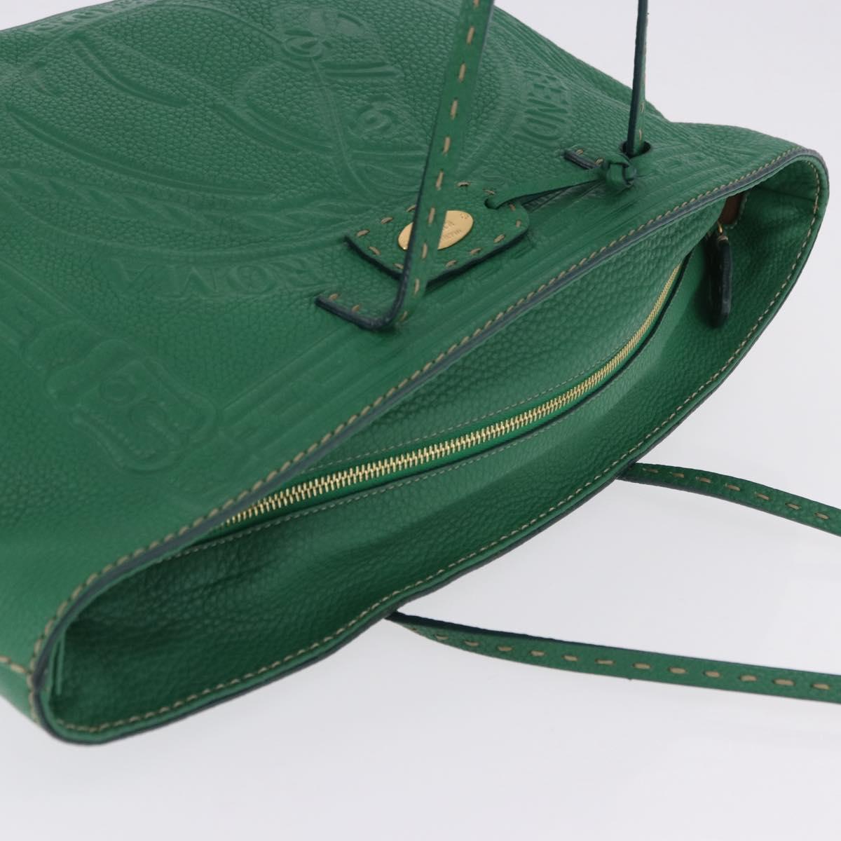 FENDI Tote Bag Leather Green Gold Silver Auth 195755V