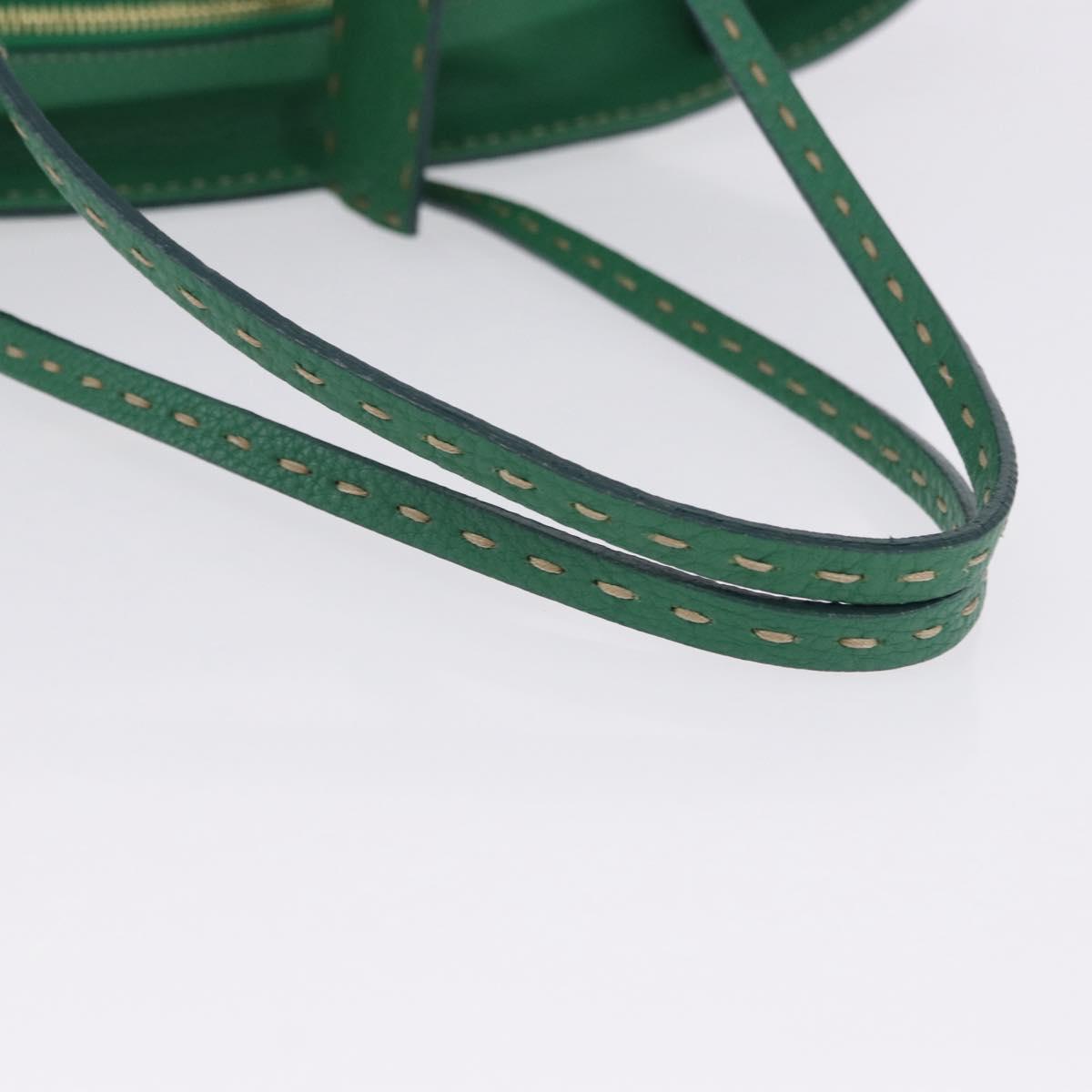 FENDI Tote Bag Leather Green Gold Silver Auth 195755V