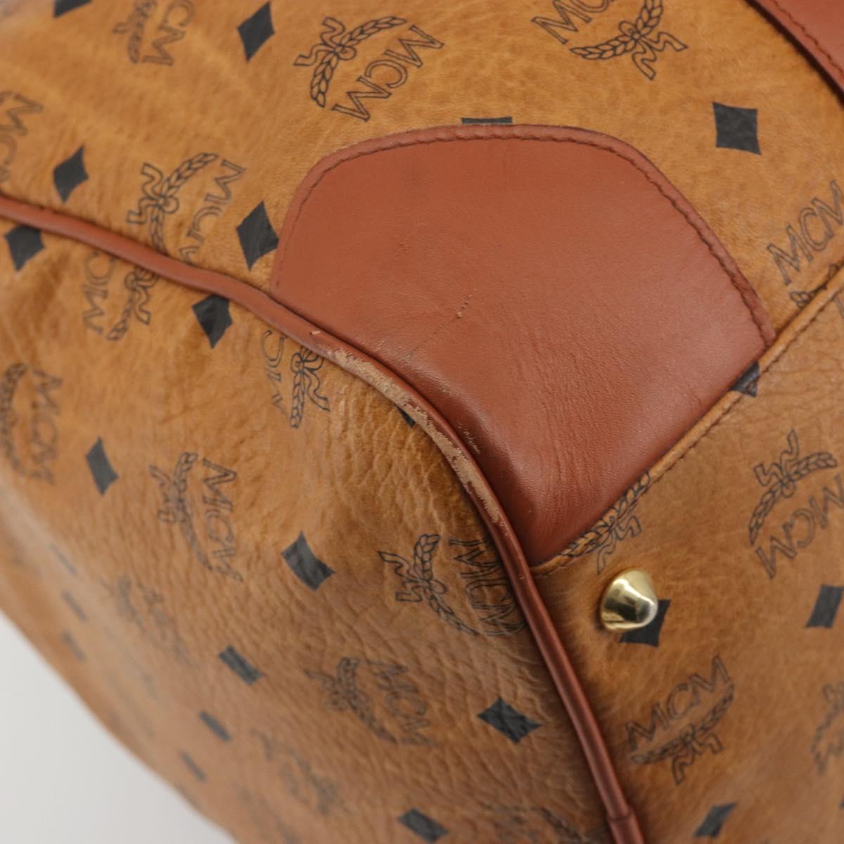 MCM Vicetos Boston Bag PVC Leather Brown Gold Tone Auth 195757