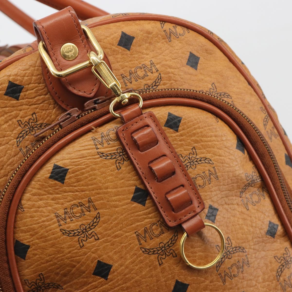 MCM Vicetos Boston Bag PVC Leather Brown Gold Tone Auth 195757