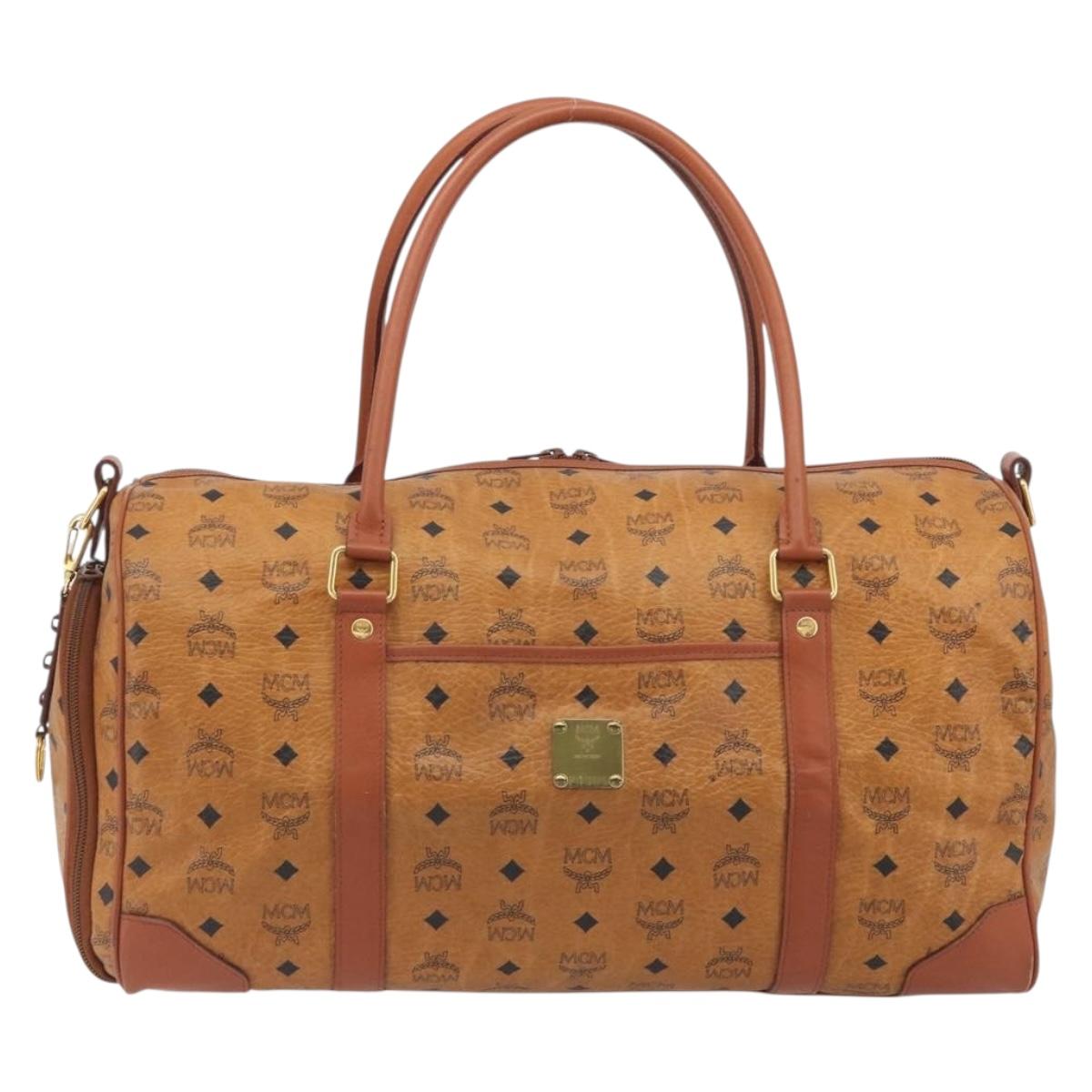 MCM Vicetos Boston Bag PVC Leather Brown Gold Tone Auth 195757