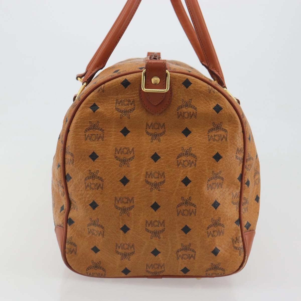 MCM Vicetos Boston Bag PVC Leather Brown Gold Tone Auth 195757
