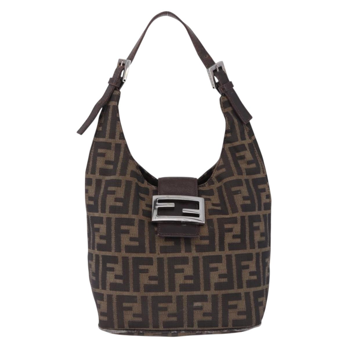 FENDI Zucca Canvas Hand Bag Brown Silver Auth 195759