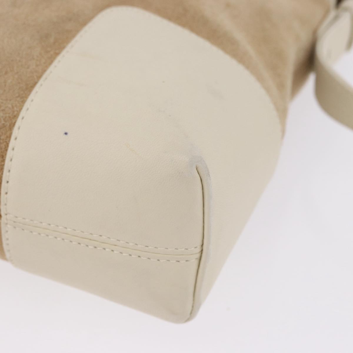 LOEWE Anagram Shoulder Bag Suede Beige Gold Tone Auth 195760V