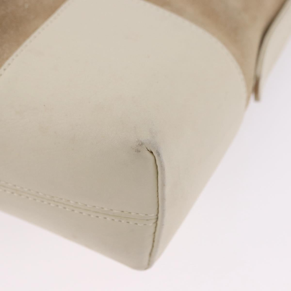 LOEWE Anagram Shoulder Bag Suede Beige Gold Tone Auth 195760V