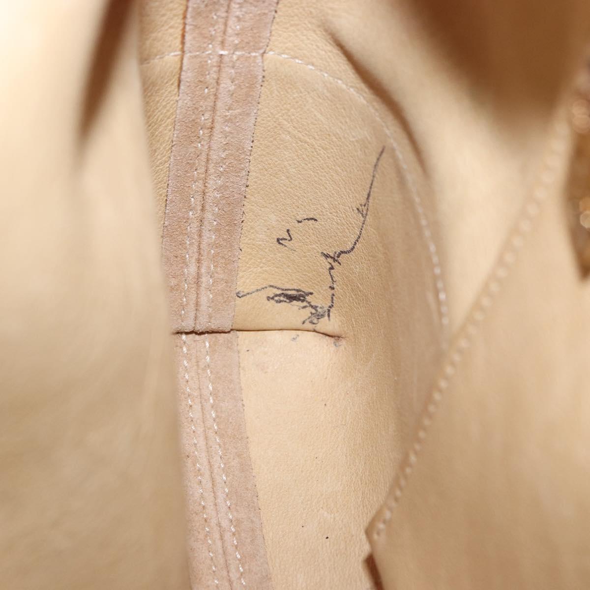 LOEWE Anagram Shoulder Bag Suede Beige Gold Tone Auth 195760V