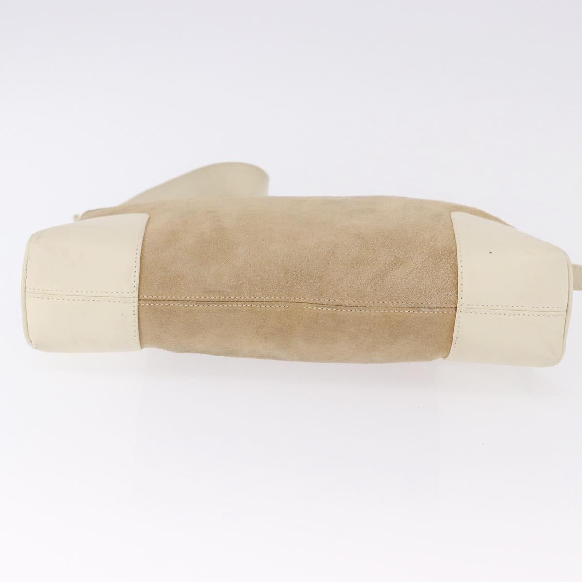 LOEWE Anagram Shoulder Bag Suede Beige Gold Tone Auth 195760V