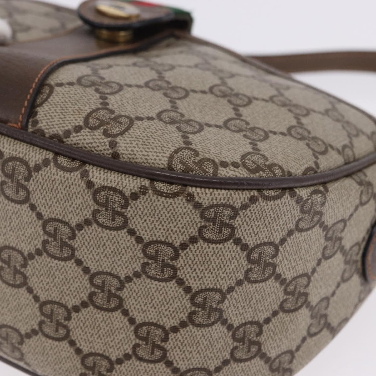 GUCCI GG Supreme Web Sherry Line Shoulder Bag PVC Leather Beige Gold Auth 195761