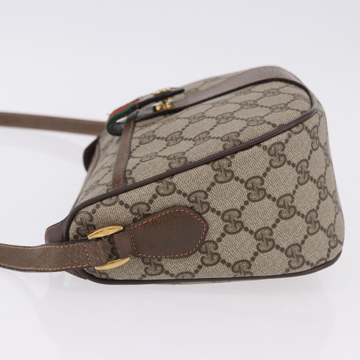GUCCI GG Supreme Web Sherry Line Shoulder Bag PVC Leather Beige Gold Auth 195761