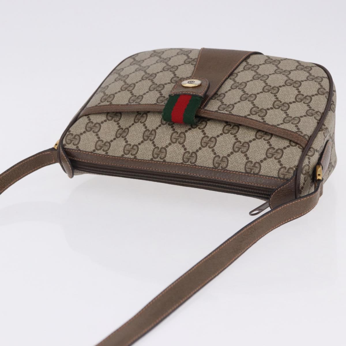 GUCCI GG Supreme Web Sherry Line Shoulder Bag PVC Leather Beige Gold Auth 195761