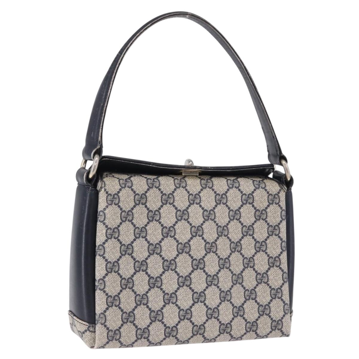 GUCCI GG Supreme Hand Bag PVC Leather Navy Gold Tone Auth 195763