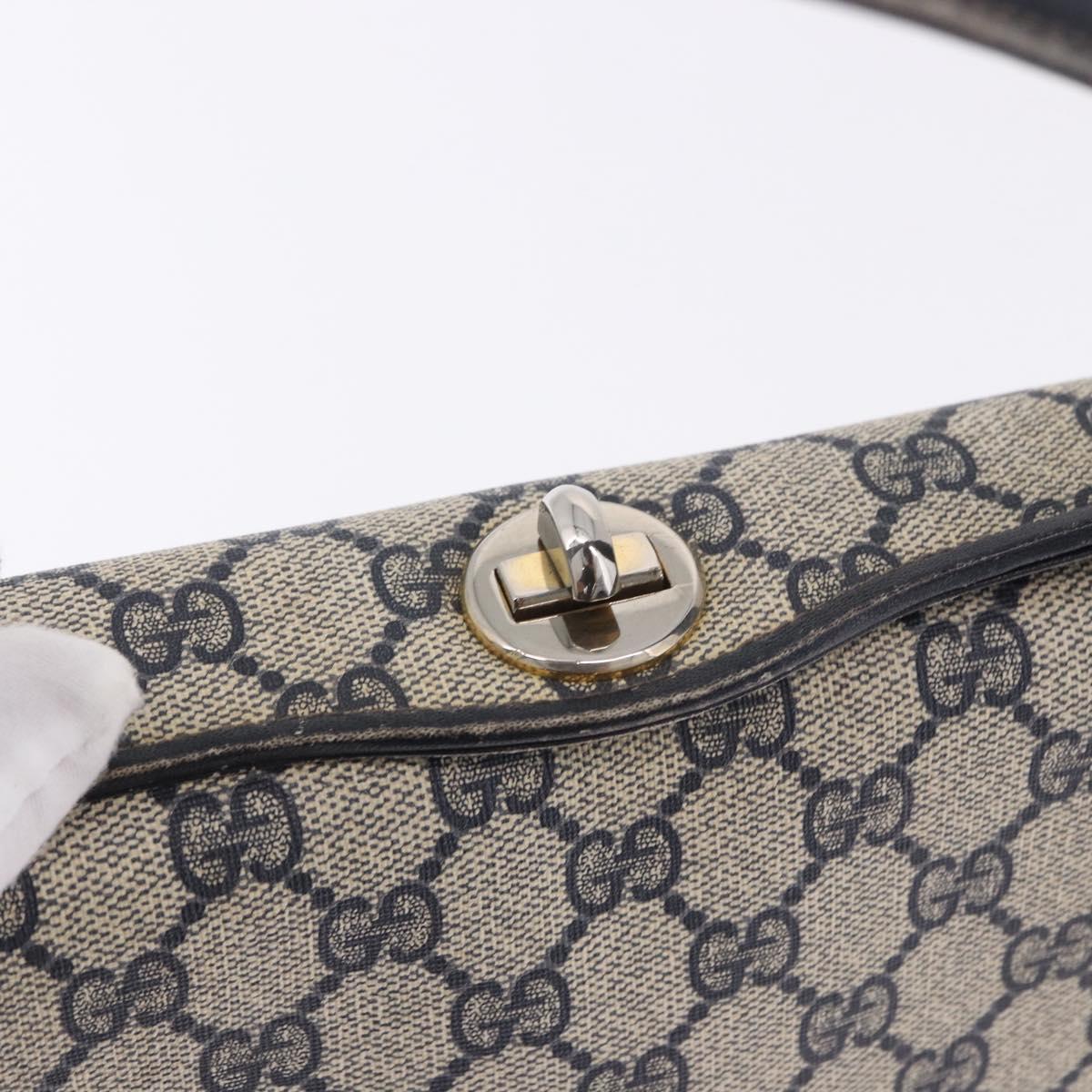 GUCCI GG Supreme Hand Bag PVC Leather Navy Gold Tone Auth 195763