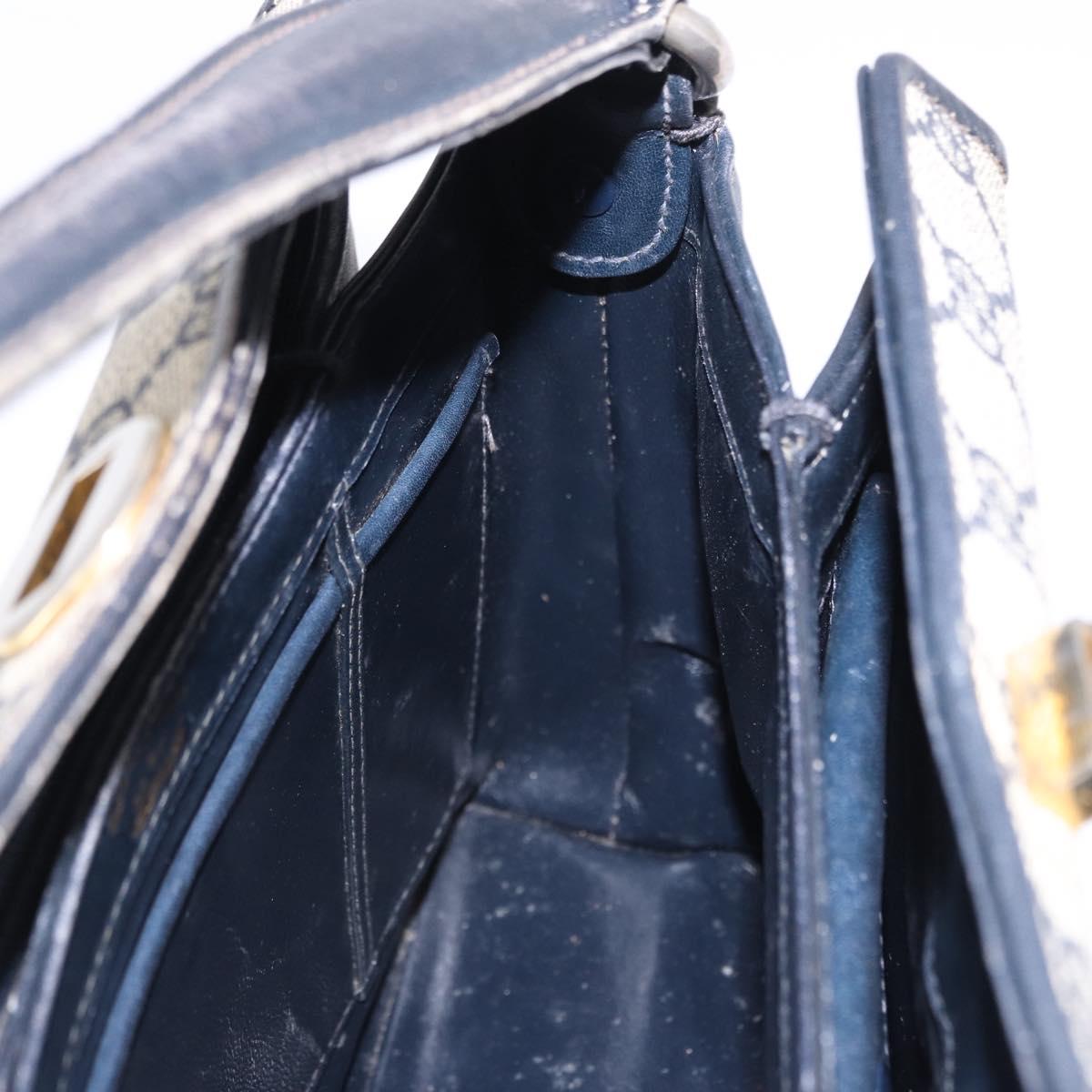 GUCCI GG Supreme Hand Bag PVC Leather Navy Gold Tone Auth 195763