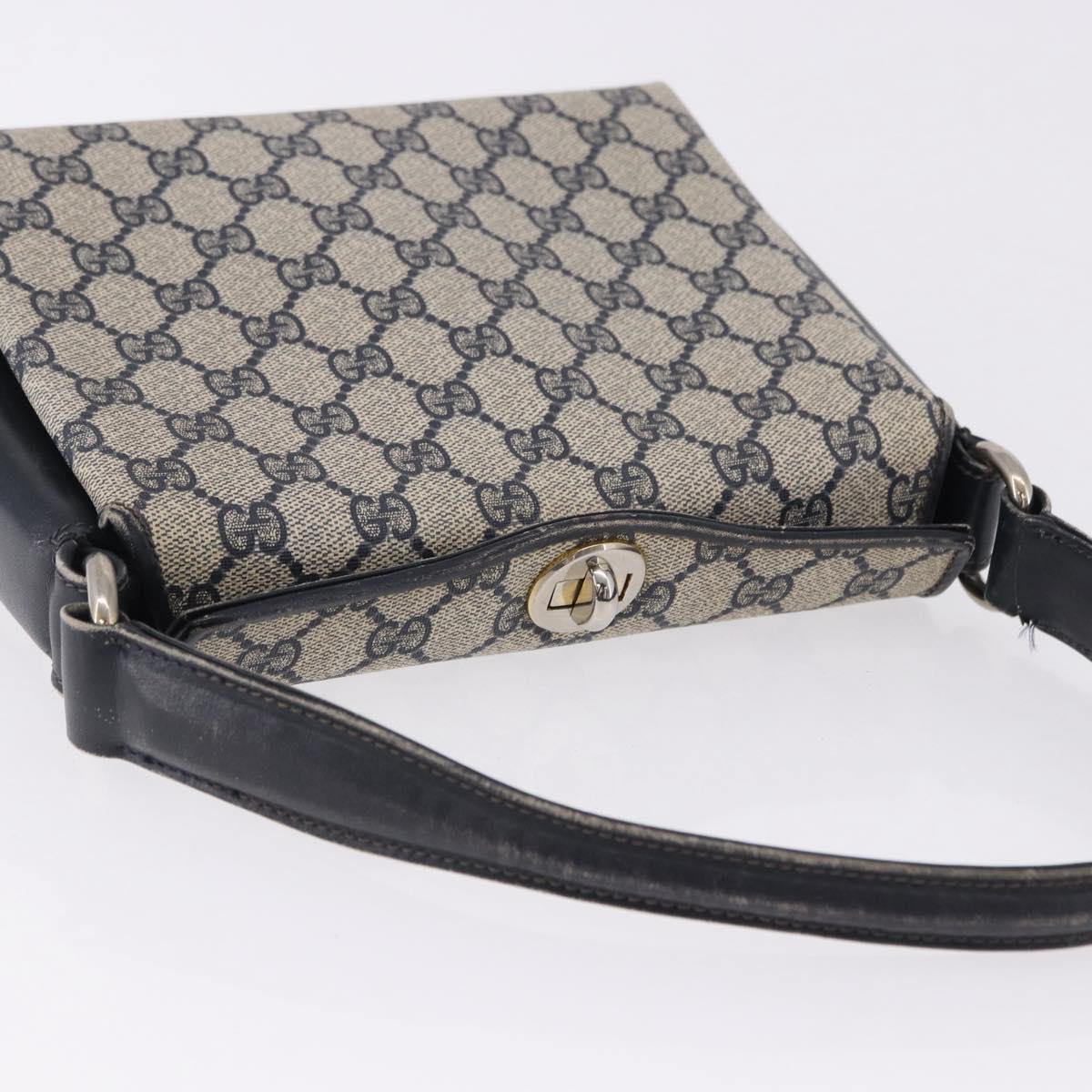 GUCCI GG Supreme Hand Bag PVC Leather Navy Gold Tone Auth 195763