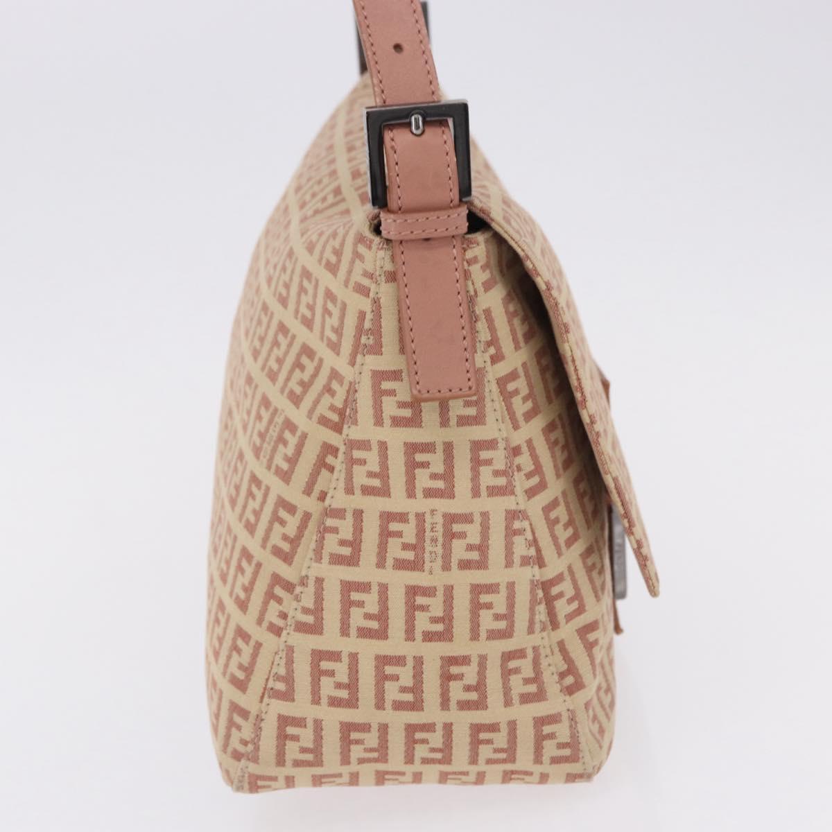 FENDI Zucchino Canvas Mamma Baguette Shoulder Bag Pink Silver 8BR001 195764A