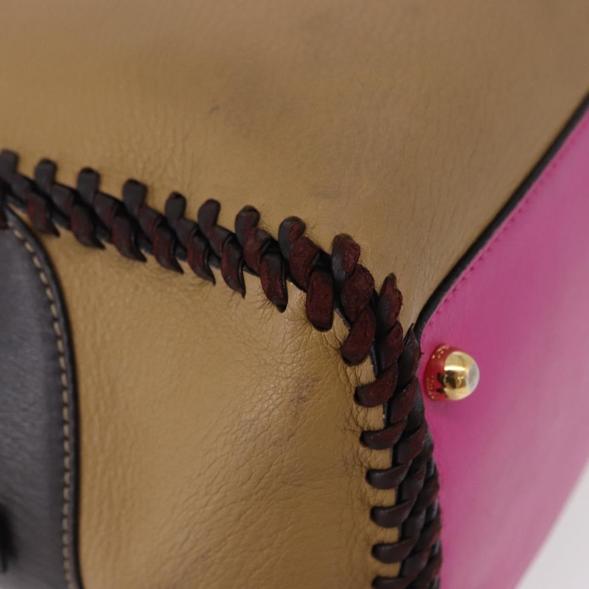 LOEWE Hand Bag Leather Beige Pink Auth 195765A