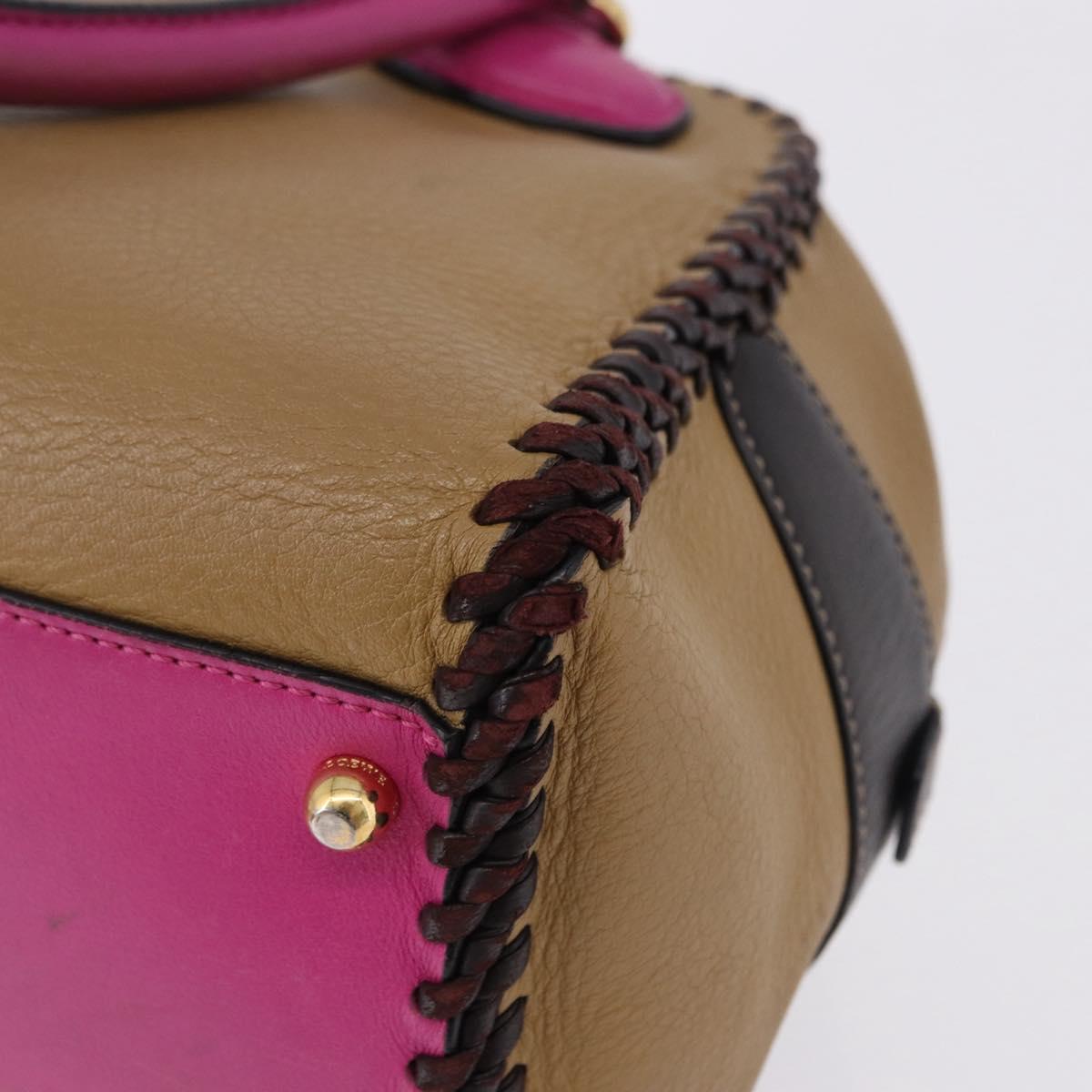 LOEWE Hand Bag Leather Beige Pink Auth 195765A