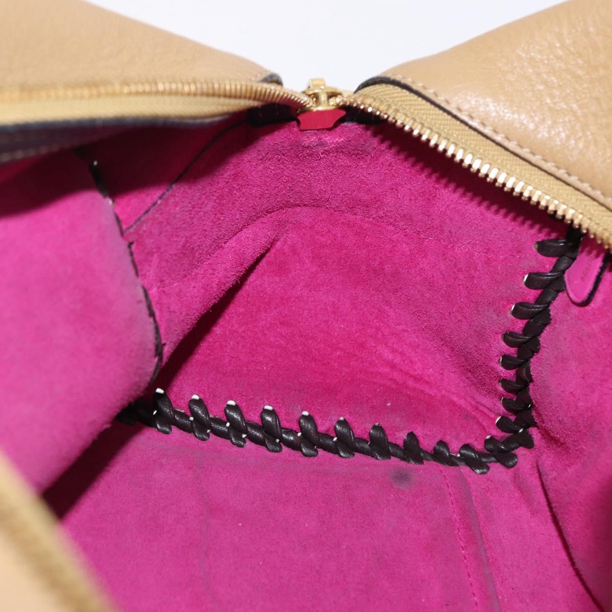 LOEWE Hand Bag Leather Beige Pink Auth 195765A