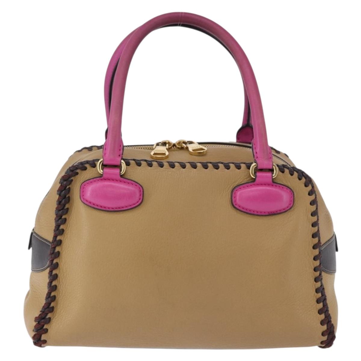 LOEWE Hand Bag Leather Beige Pink Auth 195765A