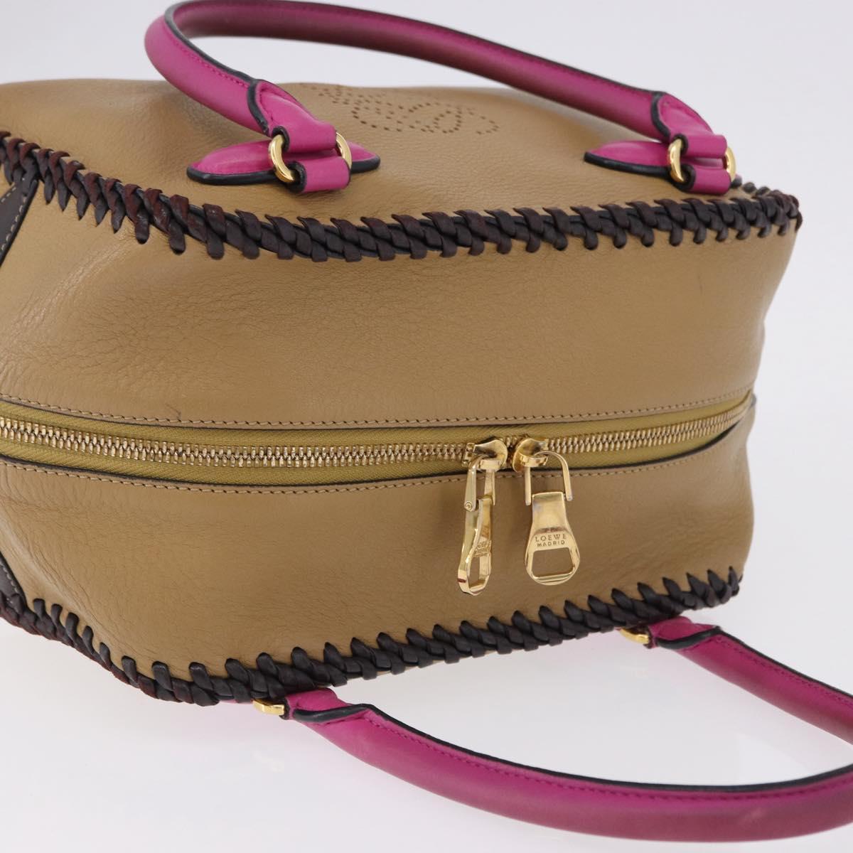 LOEWE Hand Bag Leather Beige Pink Auth 195765A
