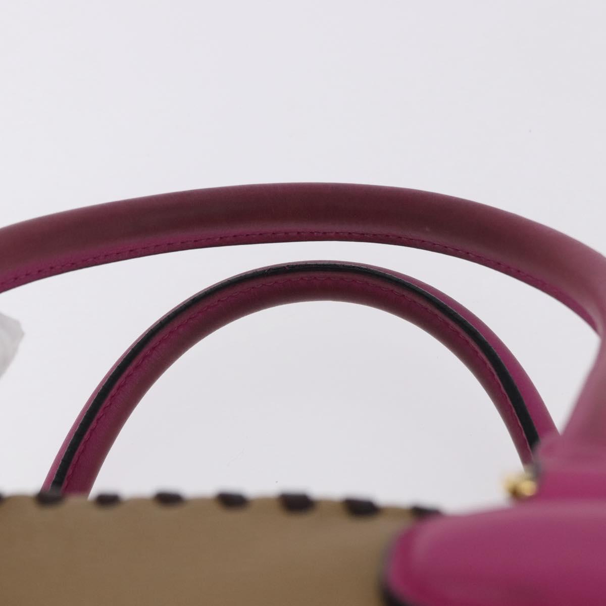 LOEWE Hand Bag Leather Beige Pink Auth 195765A