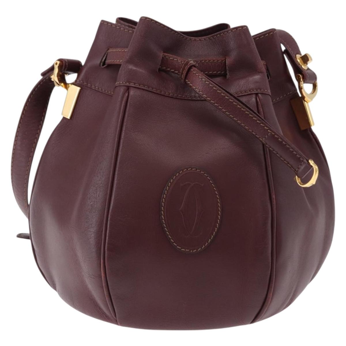 CARTIER Must Line Shoulder Bag Leather Bordeaux Gold Tone Auth 195766