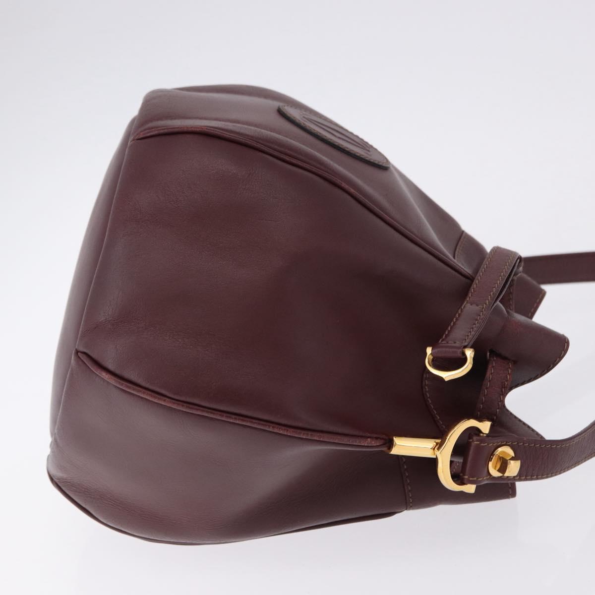 CARTIER Must Line Shoulder Bag Leather Bordeaux Gold Tone Auth 195766