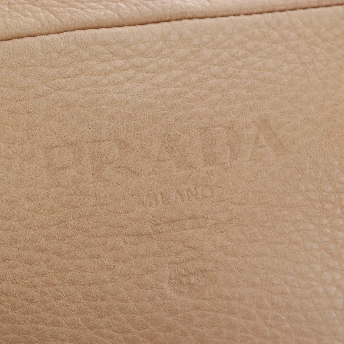 PRADA Tote Bag Leather Beige Gold Tone Auth 195767V