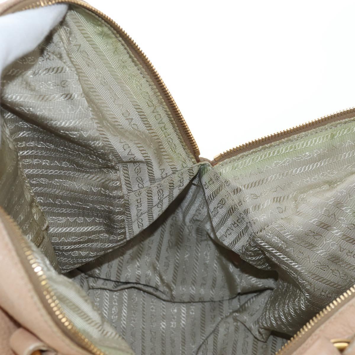 PRADA Tote Bag Leather Beige Gold Tone Auth 195767V