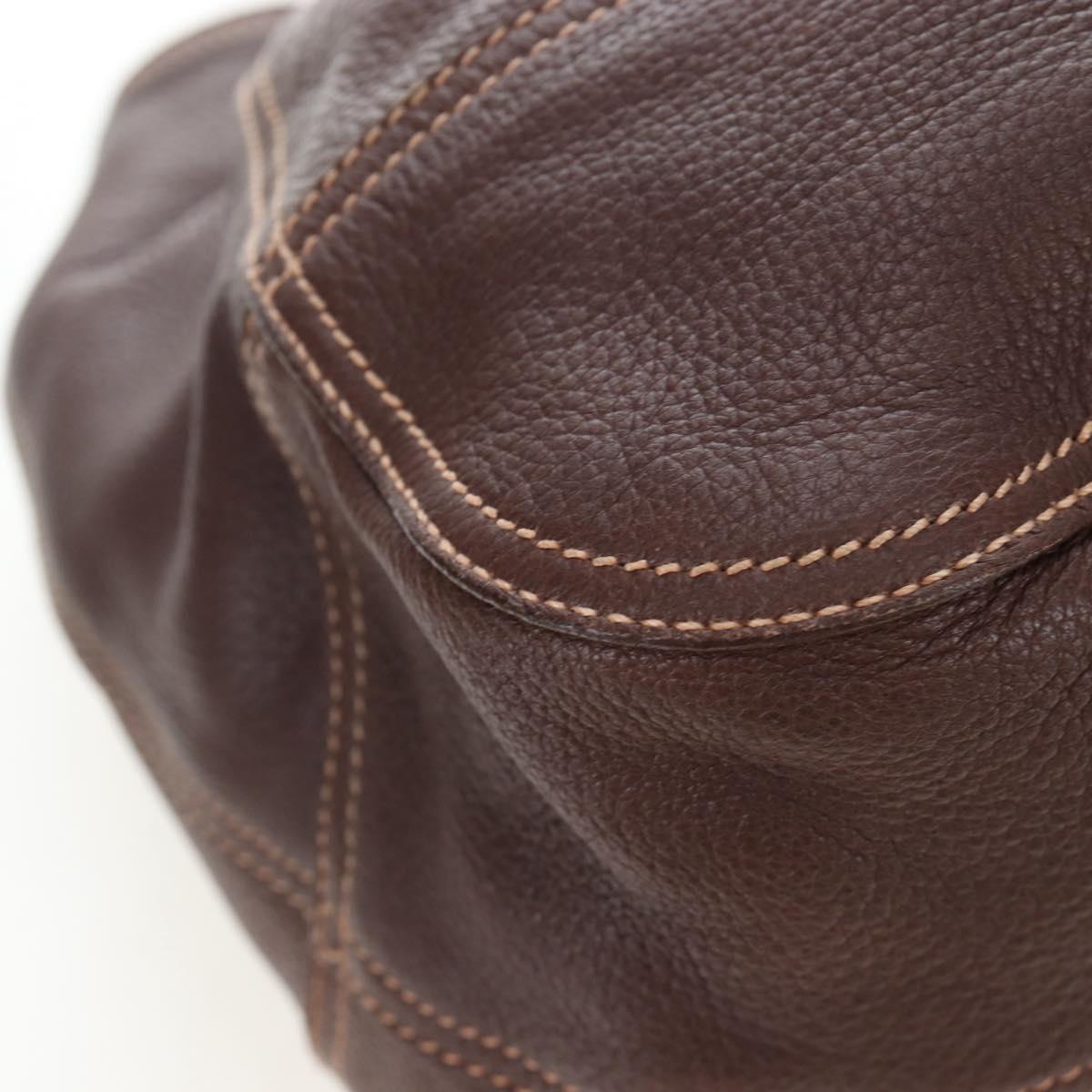 PRADA Tote Bag Leather Brown Gold Tone Auth 195768M