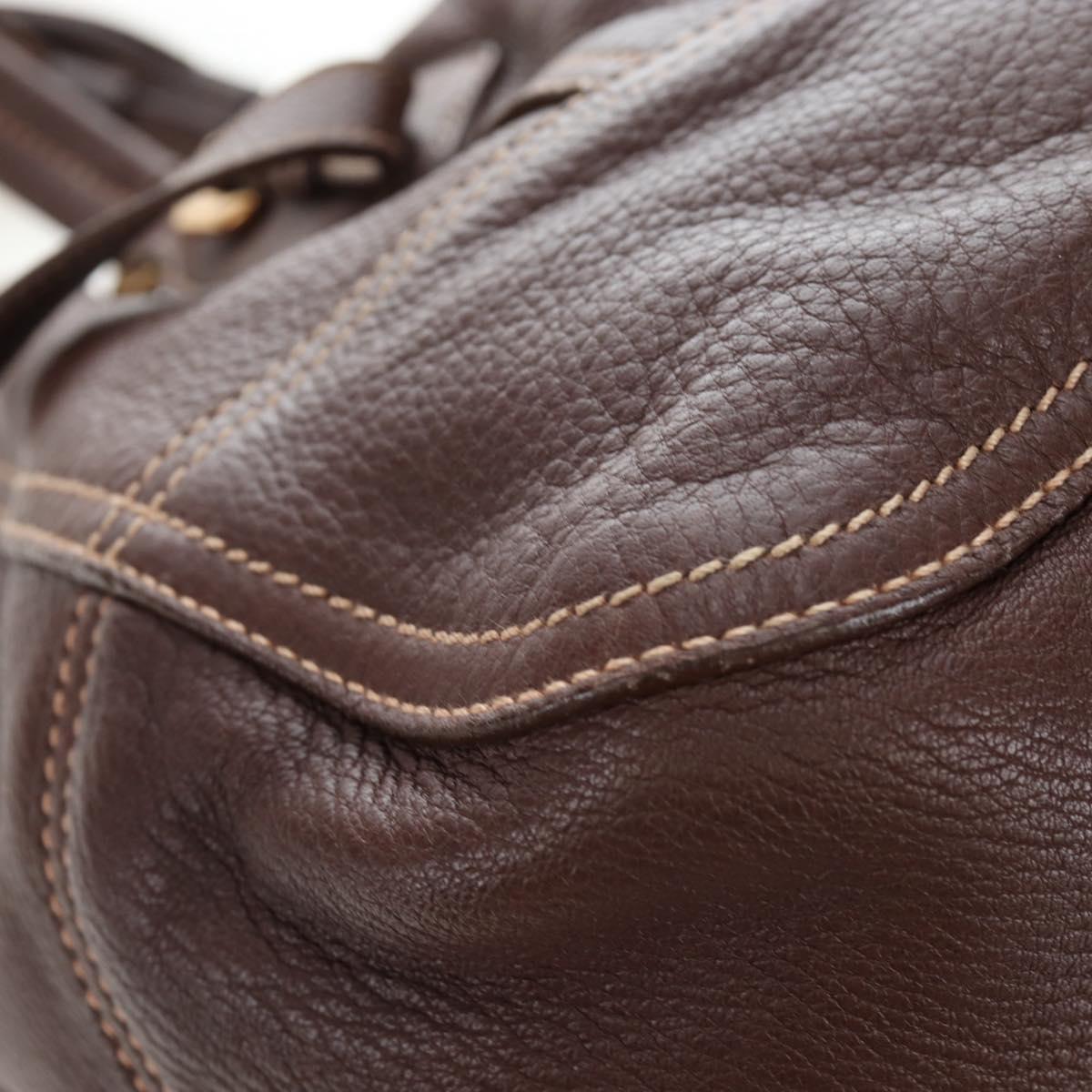 PRADA Tote Bag Leather Brown Gold Tone Auth 195768M