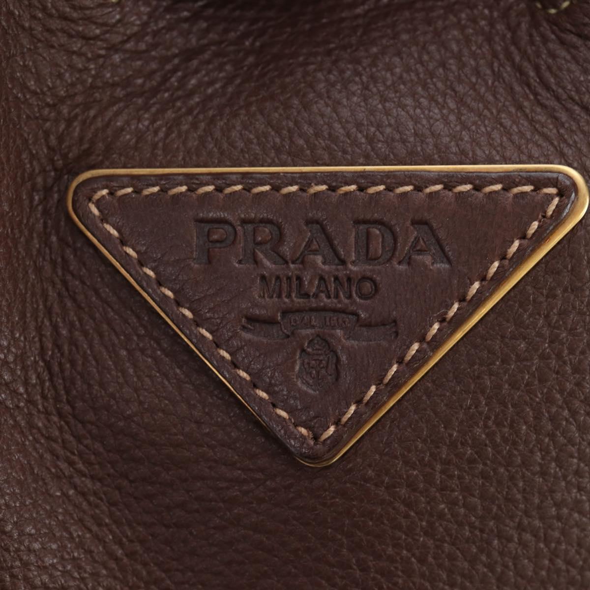 PRADA Tote Bag Leather Brown Gold Tone Auth 195768M