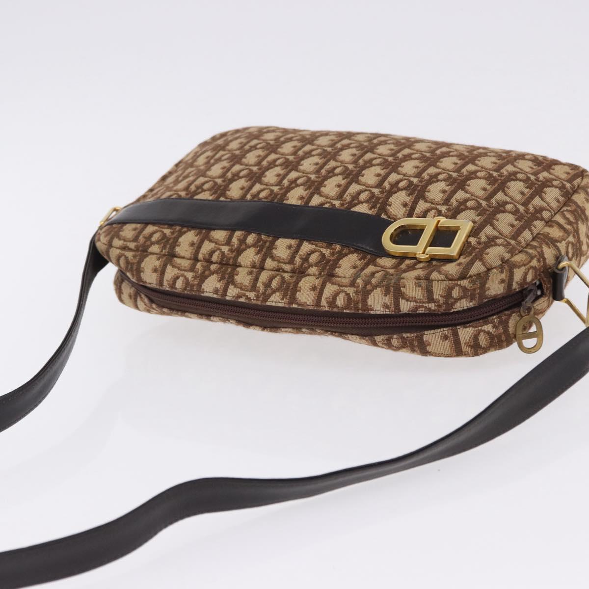Christian Dior Trotter Canvas Shoulder Bag Brown Gold Tone Auth 195770A