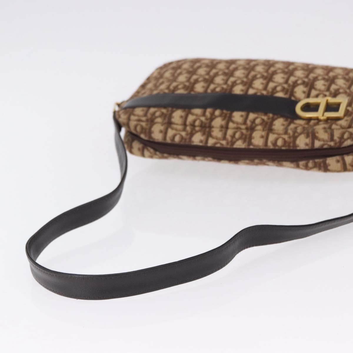 Christian Dior Trotter Canvas Shoulder Bag Brown Gold Tone Auth 195770A