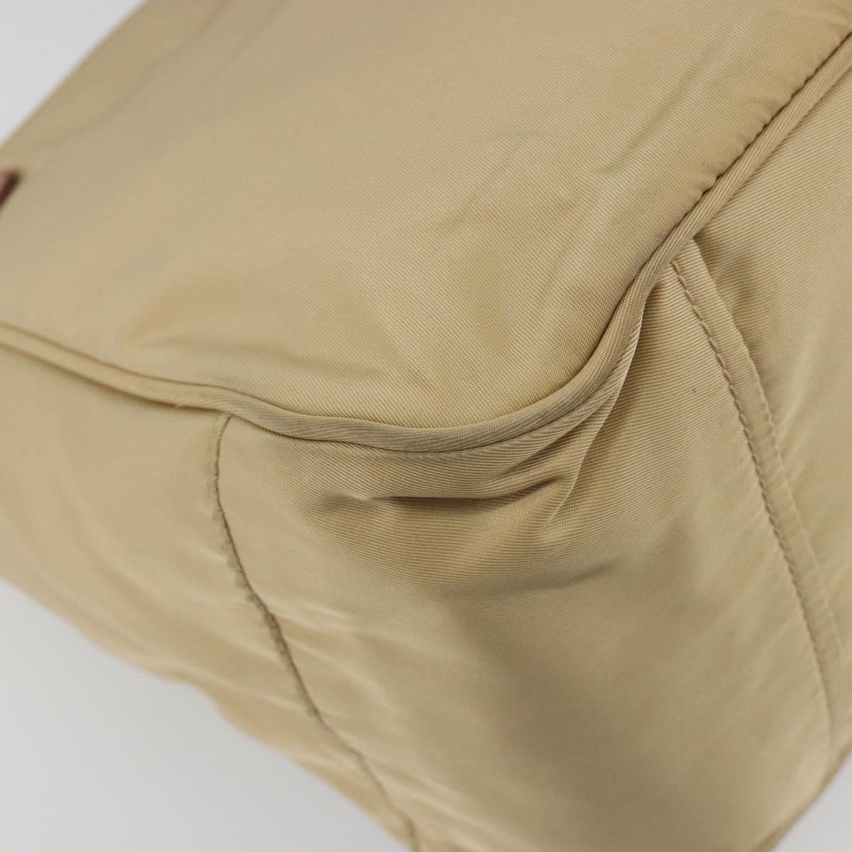 PRADA Tote Bag Nylon Beige Gold Auth 195771V