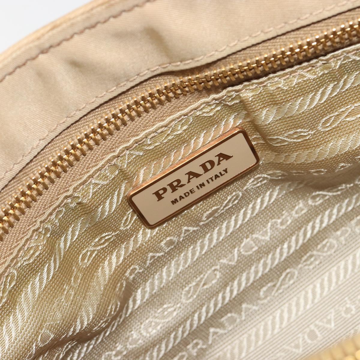 PRADA Tote Bag Nylon Beige Gold Auth 195771V