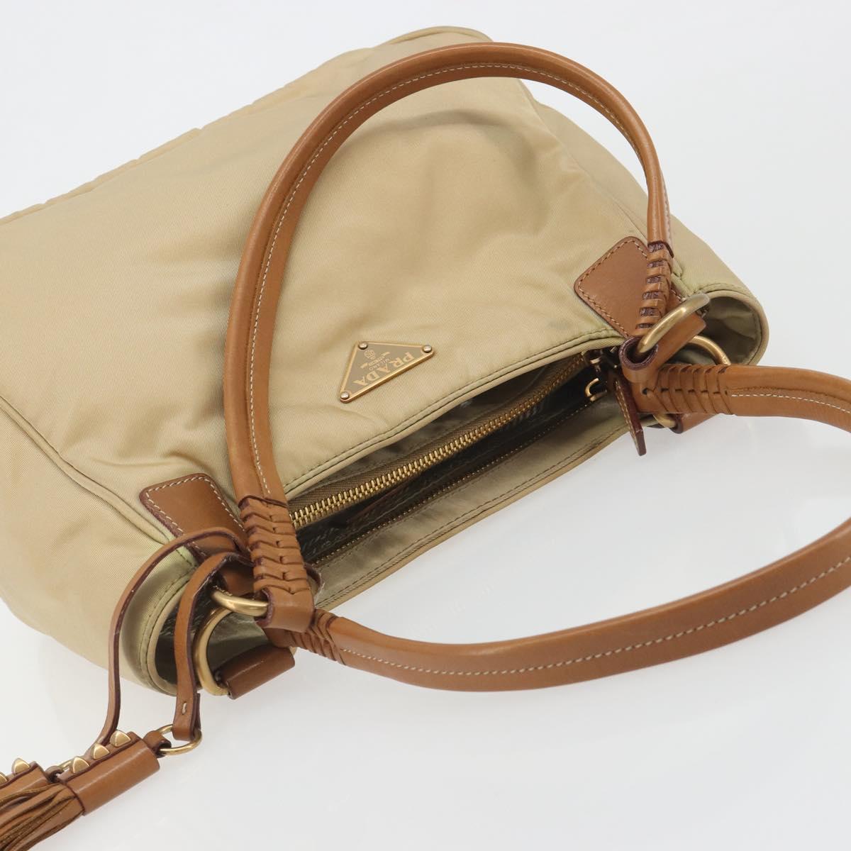 PRADA Tote Bag Nylon Beige Gold Auth 195771V
