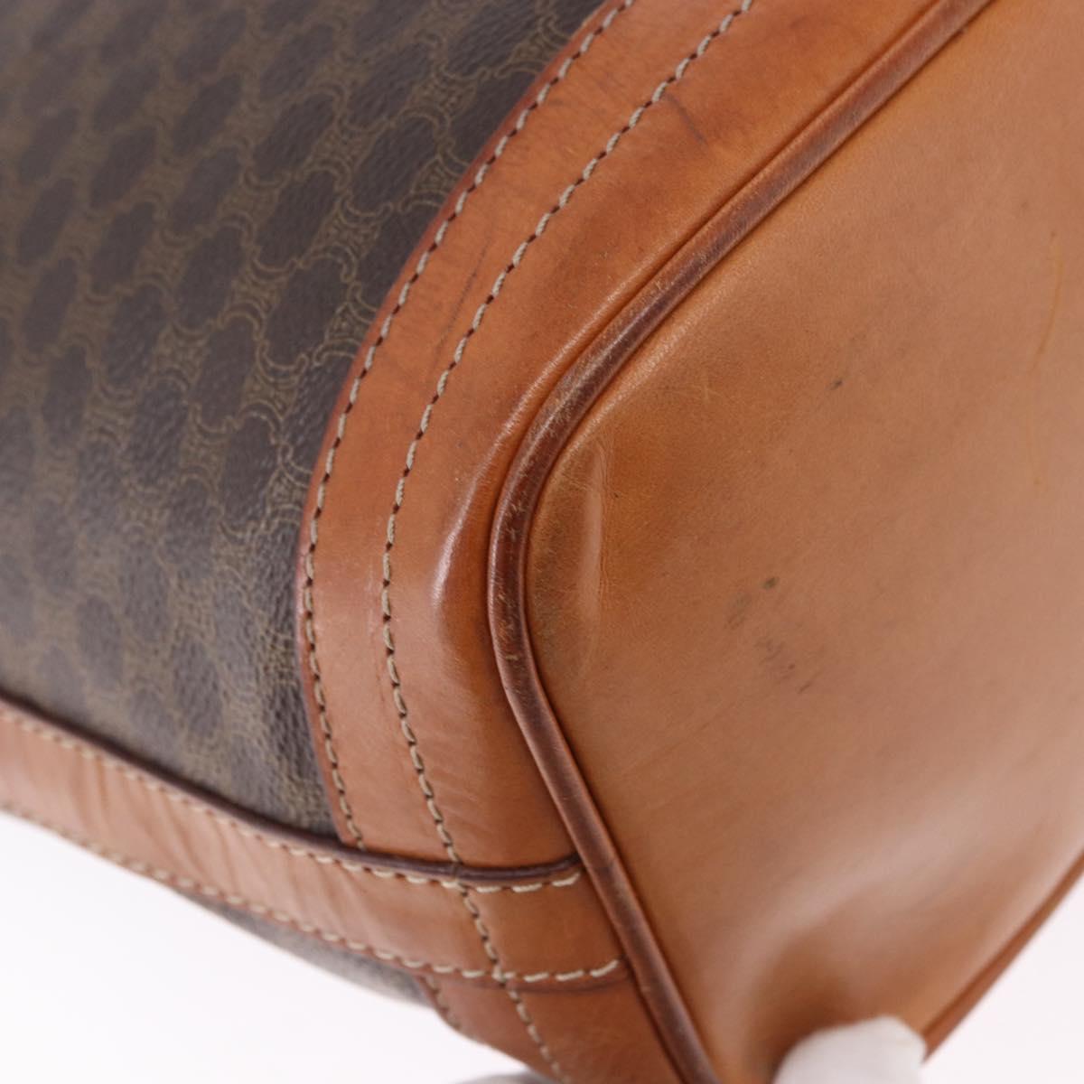CELINE Macadam Shoulder Bag PVC Leather Brown Gold Tone Auth 195775