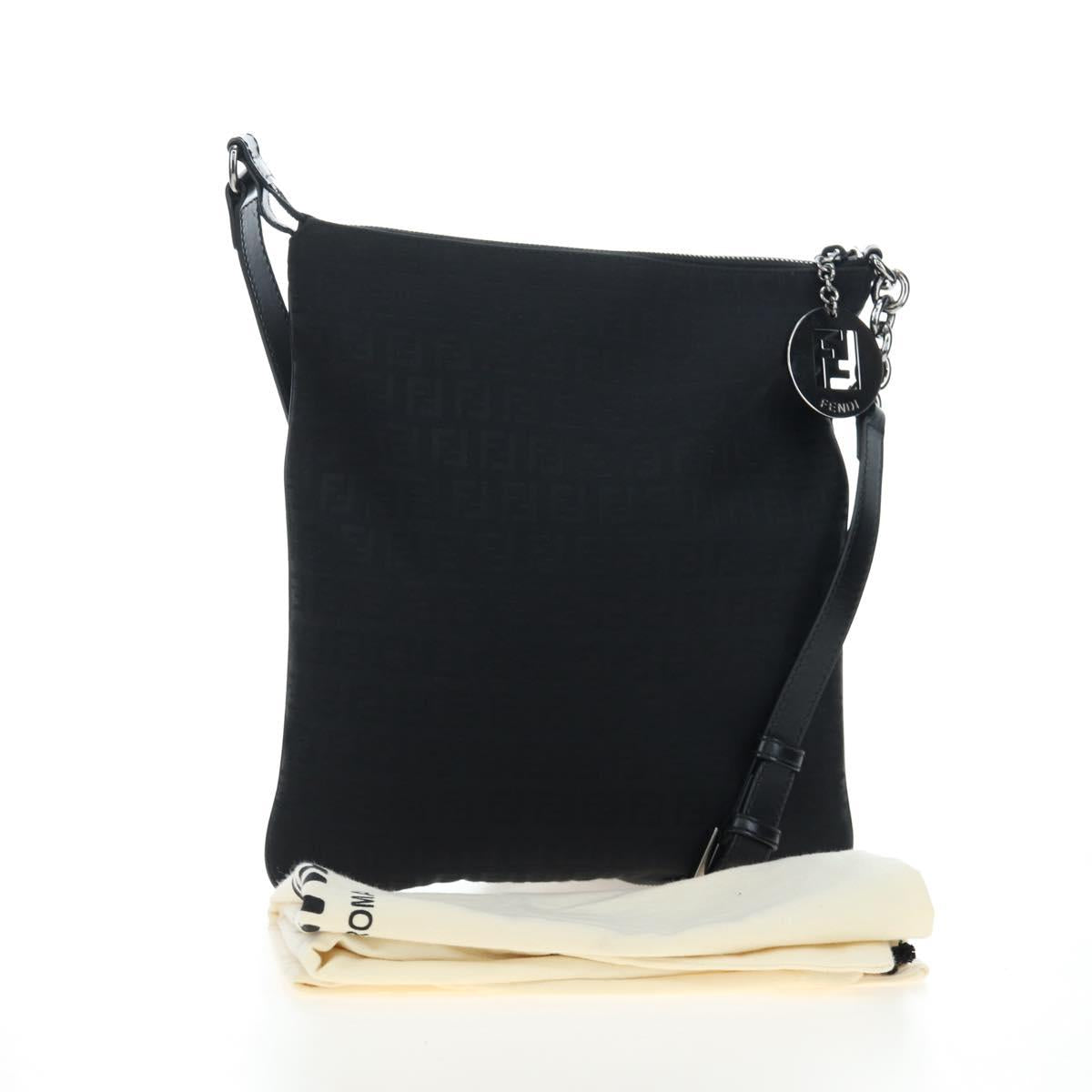 FENDI Zucchino Canvas Shoulder Bag Black Silver 8BT151 Auth 195776V