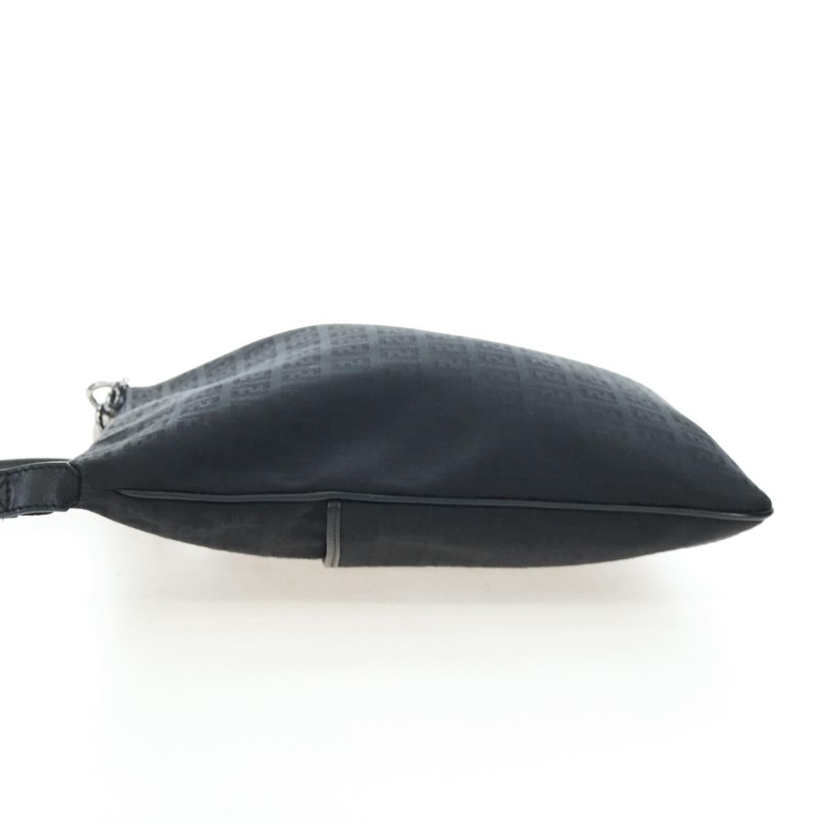 FENDI Zucchino Canvas Shoulder Bag Black Silver 8BT151 Auth 195776V