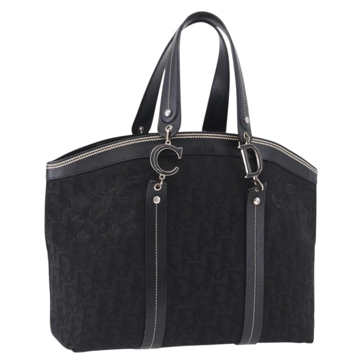 Christian Dior Trotter Canvas Hand Bag Black Silver Auth 195785V