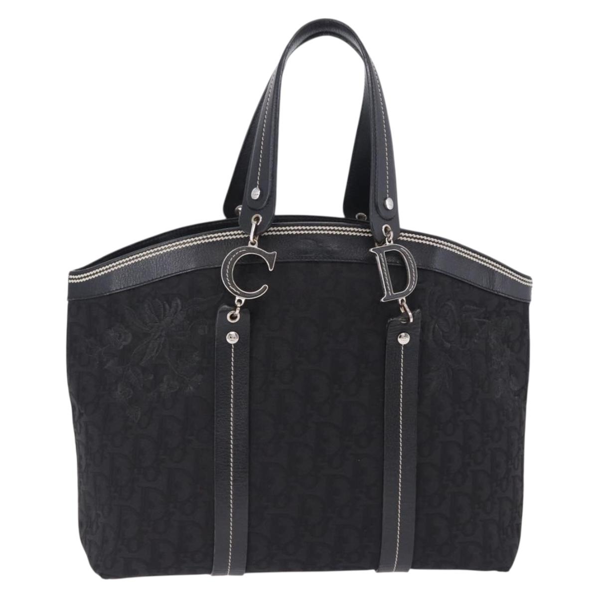 Christian Dior Trotter Canvas Hand Bag Black Silver Auth 195785V