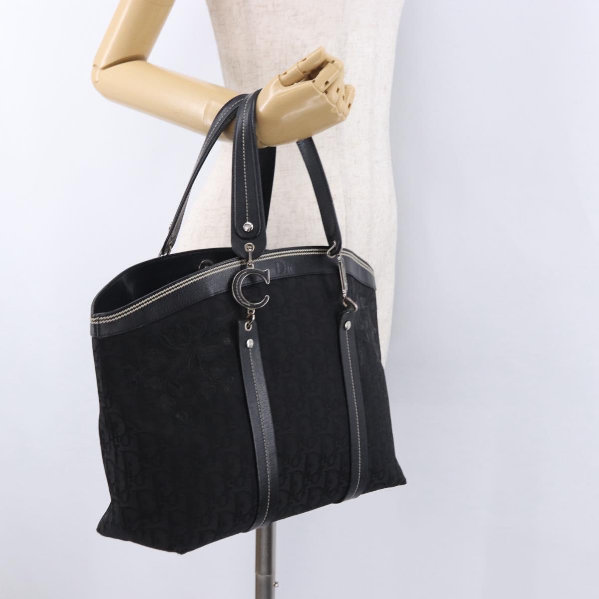 Christian Dior Trotter Canvas Hand Bag Black Silver Auth 195785V