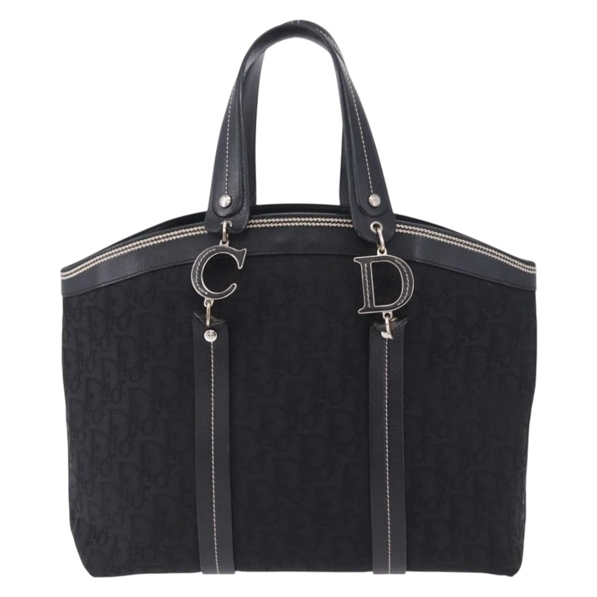 Christian Dior Trotter Canvas Hand Bag Black Silver Auth 195785V