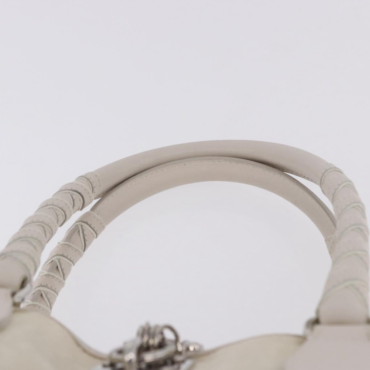 Christian Dior Trotter Canvas Hand Bag Ivory Silver Auth 195788V