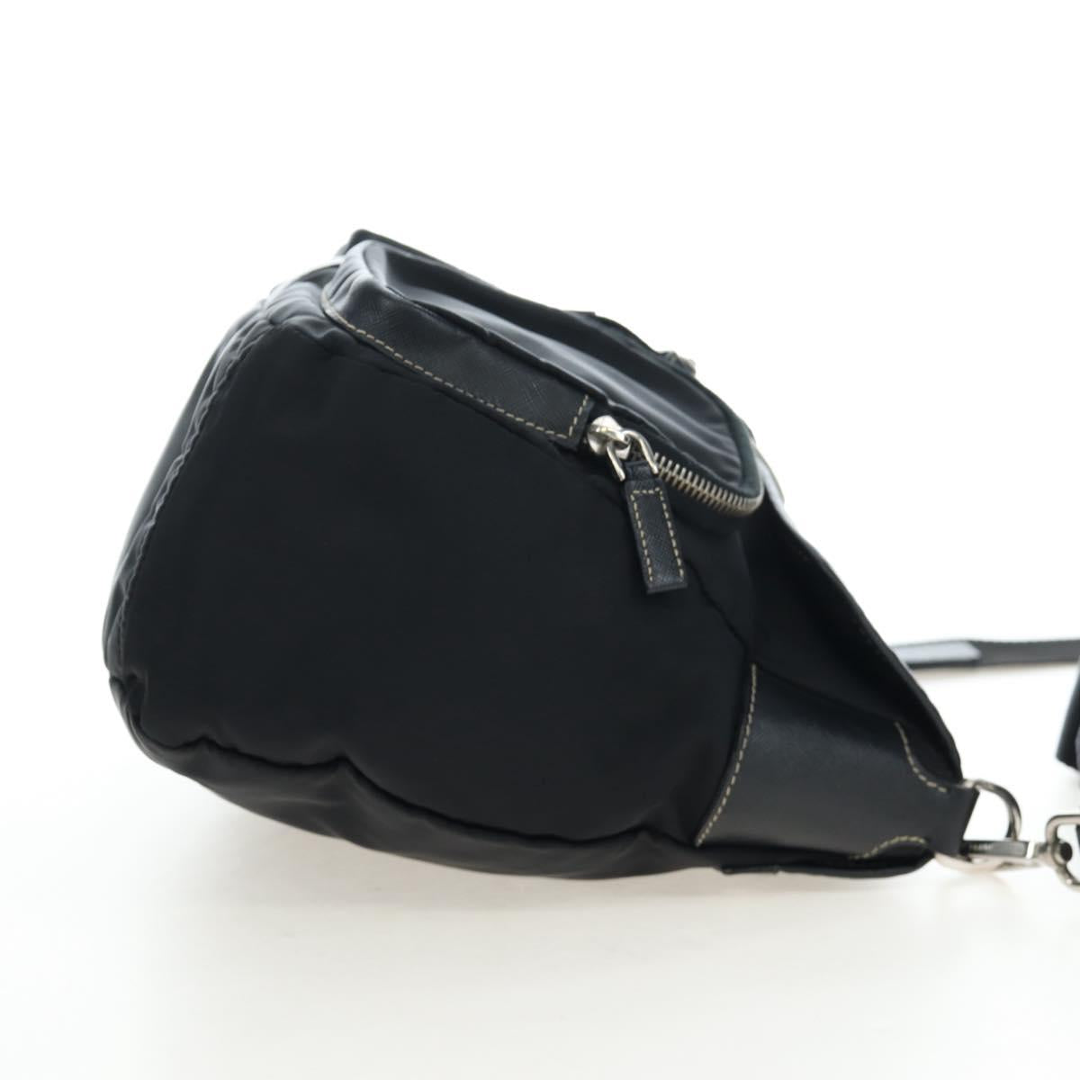 PRADA Nylon Shoulder Bag Black Silver Auth 195790V
