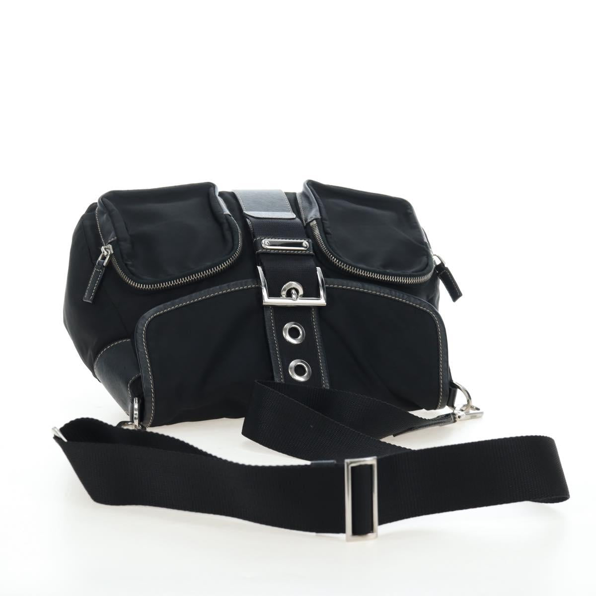 PRADA Nylon Shoulder Bag Black Silver Auth 195790V